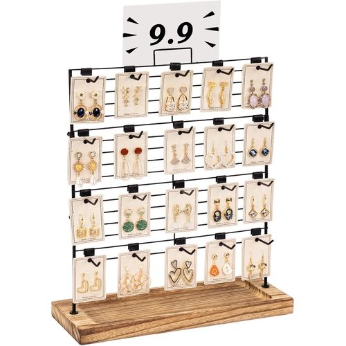 Kyaoayo-Support Boucle D'oreille, Presentoir Boucle D'oreille Avec 20 Trous, 33x13x41cm Rangement Bijoux & Presentoir Bijoux Femme (Métal & Bois)