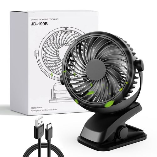 Mini Ventilateur Pince Silencieux, USB C Ventilateur Portable, Petit Ventilateur Bureau 3 Vitesses, Rechargeable Batterie Ventilateur de Table pour Chambre Poussette Camping Voiture Voyage