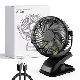 Mini Ventilateur Pince Silencieux, USB C Ventilateur Portable, Petit Ventilateur Bureau 3 Vitesses, Rechargeable Batterie Ventilateur de Table pour Chambre Poussette Camping Voiture Voyage