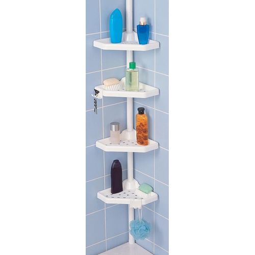 KYAOAYO-Etagère De Douche D'Angle Auto-Portée 135-260Cm Blanc Telescopique - Sans Perçage - 4 Tablettes