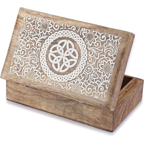 Kyaoayo-Boîte À Bijoux Décorative En Bois Fabriquée À La Main Polyvalente Coffre Au Trésor Organisateur De Rangement Porte Bibelots Bague Collier De Montre Excellents Cadeaux 8x5 Pouces