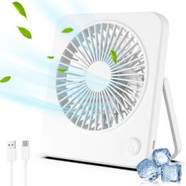 Mini Ventilateur de Bureau, Portable Ventilateur Alimenté par USB Uniquement (pas de Batterie), 3 Vitesse Ventilateurs de Table avec Type C Câble pour Étudier, Travailler, Dormir - Blanc
