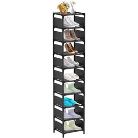 Kyaoayo-Étagère À Chaussures Verticale À 10 Niveaux, Grande Et Étroite, Économ De L'espace Pour Porte D'entrée, Petit Espace, Paire Simple, Étagère À Chaussures Robuste (10 Niveaux) (Noir)