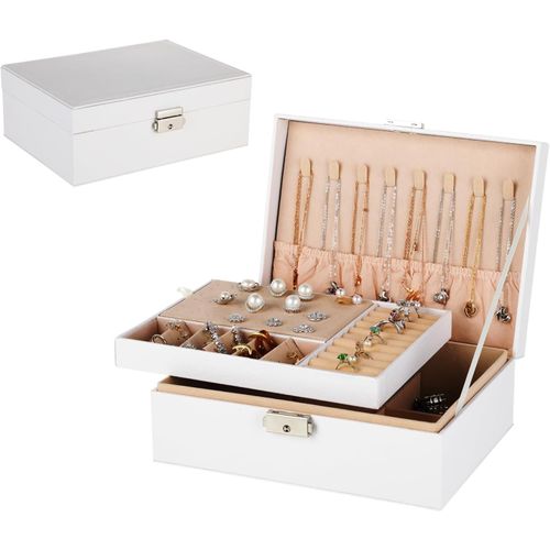 Kyaoayo-Porte-Bijoux Femme - Boîte À Bijoux Voyage - Boîte À Bijoux Fille En Simili Cuir À Deux Niveaux Avec Serrure Et Clé - Boîte À Bijoux Fille Pour Bagues, Boucles Doreilles, Bracelets, Colliers,