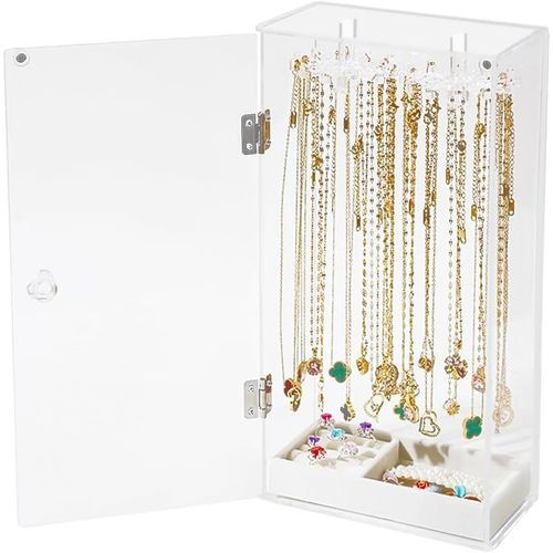 Kyaoayo-Acrylique Rangement Collier, Porte Collier Presentoir, Rangement Presentoir Bijoux, Avec 24 Crochets, Convient Aux Colliers, Pendentifs, Bracelets, Bagues Et Boucles D'oreilles