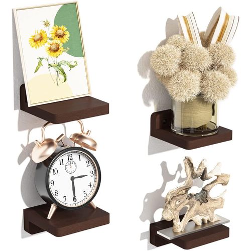 Kyaoayo-Lot De 4 Petites Étagères Flottantes En Bois De Noyer Foncé - 10 Cm - Décoration Moderne Pour Chambre À Coucher, Salon, Salle De Bain, Cuisine