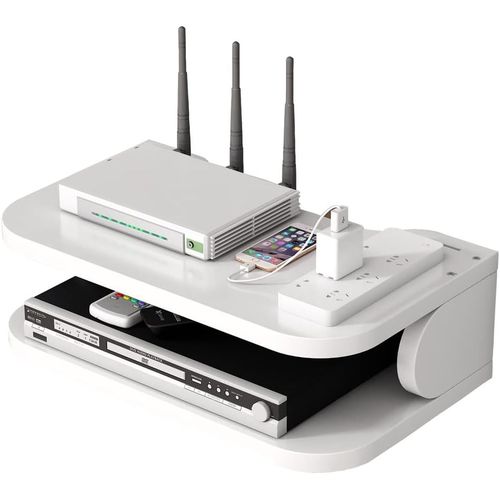 Kyaoayo-Routeur Wifi Boîte De Rangement Étagères Flottantes Meuble Tv Rack Top Rack Mural Multicouche Rangement Rangement Étagère Pour Décoration Murale (Jl01,Blanc)