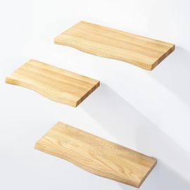 Kyaoayo-Manufaktur 3 Étagères Murale En Bois Avec Fixation Invisible 42/36/30cm Etagère Murale En 100% Bois Massif Etagère Murale Pour Salon Set 1 Étagères Bord Irrégulier Couleur Naturel