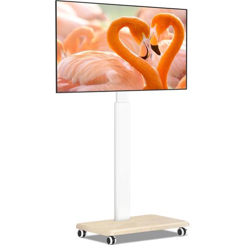 KYAOAYO-Support Tv Sur Pied Roulettes Pied Tv Universel Blanc Et Bois Pour Télé De 32 À 65 Pouces, Réglable En Hauteur Support Tv Orientable Tv Sur Pied Jusqu 'À 40 Kg, Vesa 400X400Mm