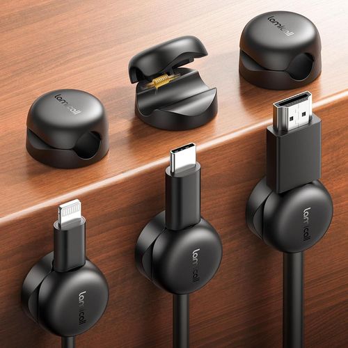 KYAOAYO-Lot De 6 Clip Câble À Ressort - Super Mini Clip De Câble Autocollant Sans Résidus, Organisateur De Câble Pour Tv, Pc, Usb, Hdmi, Câble Ethernet, Audio, Maison, Bureau (8Mm) - Noir