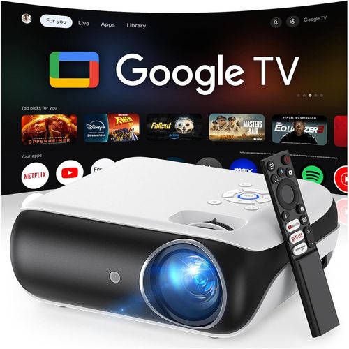 KYAOAYO-1000 Ansi/Google Tv Smart Vidéoprojecteur 4K Wifi Bluetooth, Projecteur Video Avec Dolby Audio, Full Hd 1080P Rétroprojecteur Portable One-Click Netflix/Youtube/Primevideo Hdmi/Tv Stick/Usb