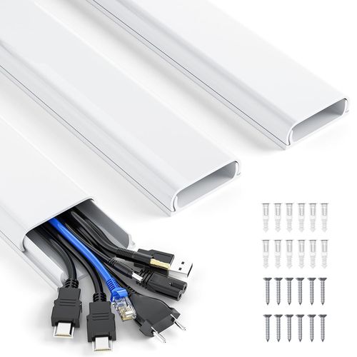 Kyaoayo-Goulotte Passe-Câbles, 1.2m Goulotte De Xxl-Grande Capacité Pour Cacher Les Câbles Au Mur, Peut Se Peindre, Découpables - 3 X 60mm (Largeur) X 20mm (Hauteur) X 400mm (Longueurs) - Blanc
