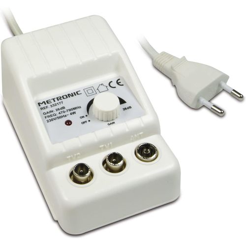 KYAOAYO-332177 Amplificateur D'Antenne Tv Intérieure Pour Chaînes Tnt, Compatible 4G-5G, Gain 26 Db, 2 Sorties Avec Pr Tv 9,52 Mm - Alimentation Secteur - Blanc