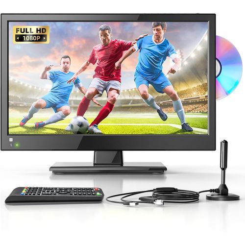 KYAOAYO-Tv 16 Pouces 1080P Avec Lecteur Dvd Intégré Support Dvb-T2 Hdmi Usb, Petite Television Pour Chambre/Maison/Cuisine, Tv 12V Pour Camping Car/Camping/Caravane/Motorhome