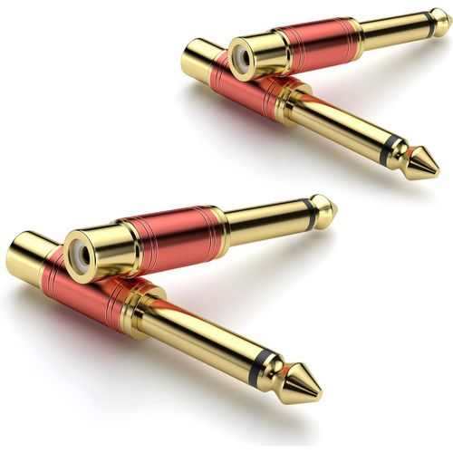 KYAOAYO-4 Pièces - Adaptateur Jack 6,35Mm Vers Rca, Adaptateur Audio Rca Femelle Vers Jack 6,35Mm Mâle (Plaqué Or 24K, Mono Ts, Rouge)