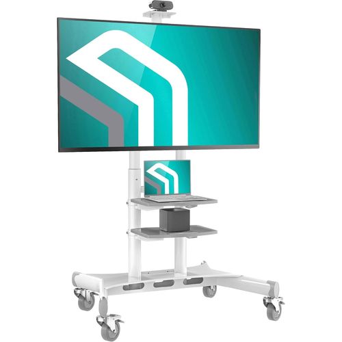 KYAOAYO-Support Tv Roulettes Pour 50-86 Pouces Tv, Ecran Sur Pied Mobile Poids Jusqu'À 90,9 Kg, Pied Tv Sur Roulette Vesa 200X200-800X500/Meuble Tv Sur Roulettes Hauteur Réglable Ts1881-W Blanc