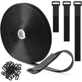 KYAOAYO-Sangles Réutilisables En Scratch 10M X 2.5Cm, Attaches De Câble Ajustables Avec 50 Boucles, Sangle À Crochet Découpable À La Longueur, Pour Gestion Des Câbles Et Rangement, Noire