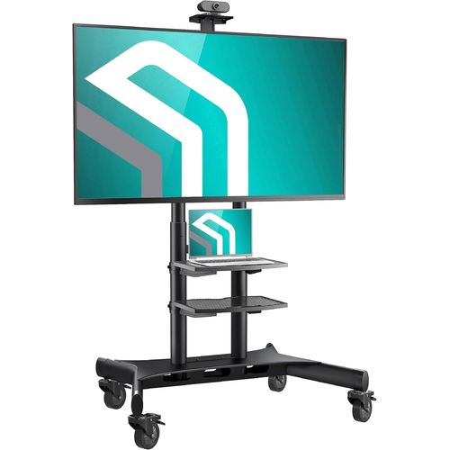 KYAOAYO-Support Tv Roulettes Pour 50"" - 86"" Tv, Ecran Sur Pied Mobile Poids De 90,9 Kg - Meuble Tv Sur Roulettes Avec Étagères Vesa 200X200-800X500/Pied Tv Roulette Hauteur Réglable Ts1881-B Noir