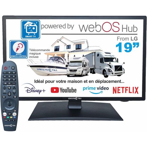 KYAOAYO-19¿ Smart Tv (Webos) Avec Télécommande Magique 12V Hdr 230V 24V Tv Tnt Et Tuner Sat 3Xhdmi 2Xusb. Télév urs 12V Pour Camping-Cars, Caravanes, Fourgonnettes, Bateaux