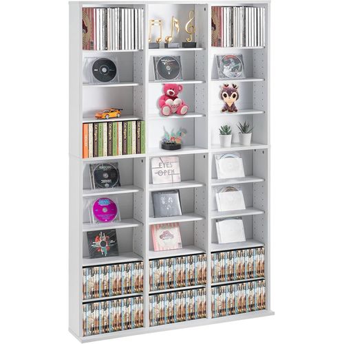 KYAOAYO-Armoire De Rangement Cd/Dvd, Réglable Avec 27 Compartiments, Étagère À Dvd À 9 Couches Pour 756 Cd, Protège Et Organ Les Collections De Musique, De Films, De Jeux Vidéo Ou De Souvenirs, Blanc