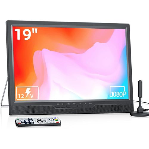 KYAOAYO-Tv Portable 1080P 19 Pouces Avec Antenne, Petit Télév ur Avec Port Usb D'Entrée Hdmi/Av, Tuner Numérique Dvb-T2, Tv 12V Pour Camping Car, Cuisine, Chambre, Camping (Sans Piles)
