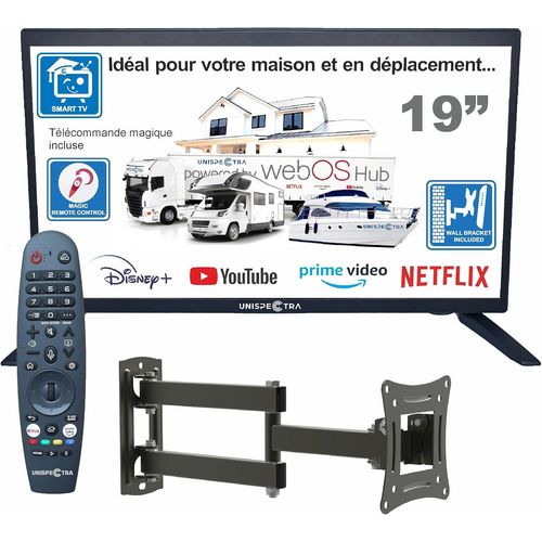 KYAOAYO-19 Smart Tv (Webos) Eled + Télécommande Magique 12V Hdr 230V 24V Tv Tnt Et Tuner Sat. Télév urs 12V Pour Camping-Cars, Caravanes, Fourgonnettes, Bateaux