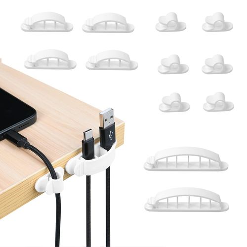 KYAOAYO-Clips Câble Organisateur Bureau, 12 Pièces Support De Câble, Organisateur De Cordon, Gestion Des Cables, Câble Rangement Pour Câbles De Chargeur/Souris/Écouteur/Téléphone (Blanc)