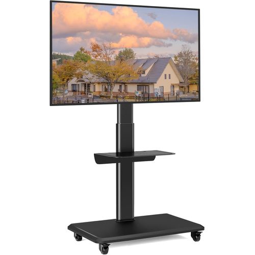 KYAOAYO-Support Tv Roulette Avec Support Cantilever Pour Ecran De Télé De 26 À 65 Pouces Led Lcd Plasma Chariot Meuble Tv Pied Universel Pivotant Réglable En Hauteur Avec 2 Étagères
