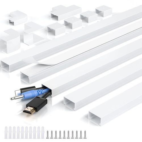 KYAOAYO-Goulotte Passe-Câbles, 2M Cache Câbles Pour Fils Au Mur, Cache Fil Electrique Peut Se Peindre, Découpables, Autocollant - 5 X 24Mm(Largeur) X 14Mm(Hauteur) X 40Cm(Longueurs) - Blanc