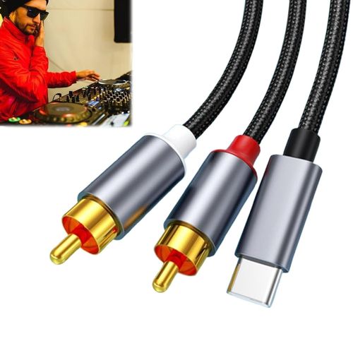 KYAOAYO-Câble 2 Rca, Câble Adaptateur Usb-C Vers Jack Audio, Audio Stéréo Adaptateur Type C Mâle Vers 2Rca Mâle Y Auxiliaire Audio Câble Numérique Pour Téléphone,Amplificateur,Home Cinéma,Hdtv Etc.
