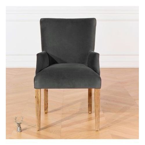 Robin Des Bois - Alix - Fauteuil De Table , Acacia Massif, Velours  - Gris