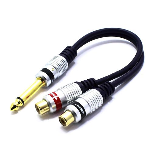 KYAOAYO-Adaptateur Jack Mono Ts Vers 2 Pr s Rca Femelle 6,3 Mm Vers Pr Jack Mâle Stéréo, 1E+1 Centimètres, Noir, Compatible Avec Casque Audio, Haut-Parleur, Appareil Audio