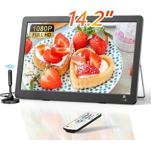 KYAOAYO-Tv Portable 14,2 Pouces, 1080P Rechargeable Petite Télév ur Avec Tuner Dvb-T2, Entrée Hdmi/Usb/Av, Tv 12V Pour Camping Car/Chambre