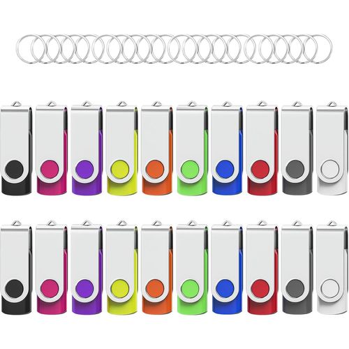 KYAOAYO-Cle Usb 8 Go Lot De 20 Clés Usb 2.0 Flash Drive Stockage Rotation Disque Mémoire Stick Clé Usb Lot 8Go Stockage Données Avec Lumière Led,10 Couleurs