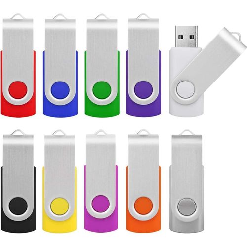 KYAOAYO-Lot Clé Usb 2 Go Pas Cher Cle Usb 2.0 En Lot De 10 Stockage Externe Mémoire Porte Clé Pour Pc, Tv, Ipad, Voiture, Lecteur, Xboxone(2 Go, Multicouleur