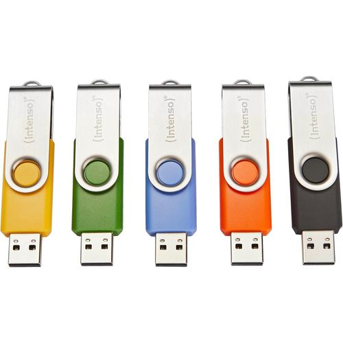 KYAOAYO-Basic Line Lot De 5 Clés Usb 2.0 64 Go Avec Étiquettes Pratiques, Jaune, Vert, Noir, Bleu + Orange, Avec Anse En Métal Argenté