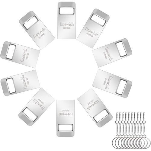 KYAOAYO-Cle Usb 2.0 32 Go Lot De 10, Métal Clé Usb 32Gb Usb Flash Drive 32Go Portable Clef Usb 32 Giga Avec Keychain Pour Ordinateur Portable/Pc/Voiture Etc (Argent * 10 Pack