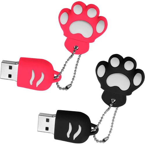 KYAOAYO-Clé Usb 64Go Lot De 2 Clef Usb 2.0 Cartoon Flash Drive 64 Go Lovely Pen Drive Pattes De Chat Mémoire Stick Usb Key Pendrive Pour Cadeau, Pc, Tablette Stockage De Données (Noir Rose