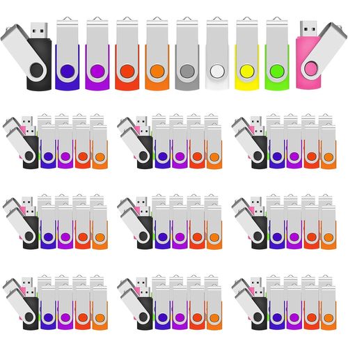 KYAOAYO-Lot De 100 Cles Usb 1Go Cle Usb 2.0 Flash Drive Clef Usb Pivotant Mémoire Sticks U Disque Pour Pc Ordinateur Portable(10 Couleurs(1Gb*100Pcs