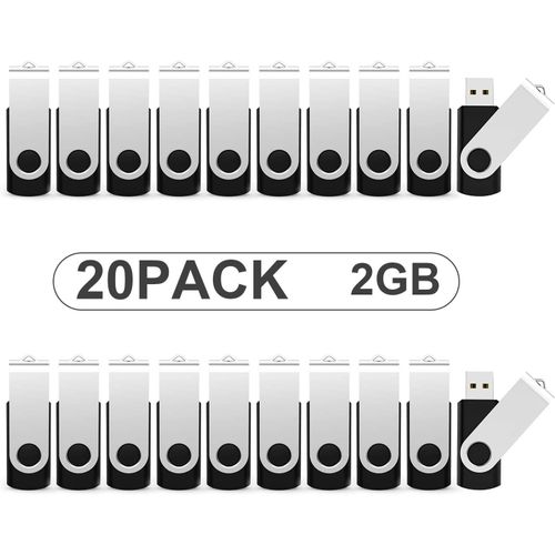 KYAOAYO-Lot Clés Usb 2 Go Lot De 20 Cle Usb 2.0 Pas Cher Clef Usb Porte-Clé Stockage Externe Mémoire Porte Clé Pour Pc, Tv, Ipad, Voiture, Lecteur, Xboxone(Lot De 20, Noir