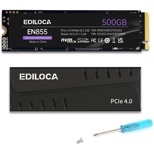 KYAOAYO-En855 Ssd De Jeu Interne Avec Dissipateur Thermique 500 Go Pcie Gen4, Nvme M.2 2280, Jusqu'À 7400 Mo/S, Disque Ssd, Configure Le Cache Dram, Compatible Avec Ps5 Et Pc