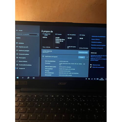 Acer Swift SF114-32 - 14" Intel Pentium Silver N5000 - 1.1 Ghz - Ram 4 Go - SSD 64 Go - Azerty