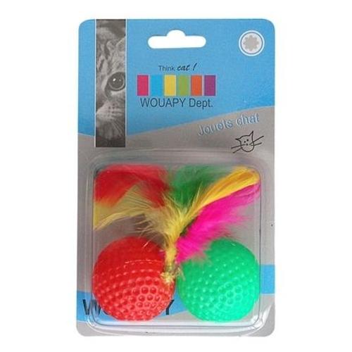 Wouapy - 2 Balles De Golf Jouet Pour Chat Avec Plumes - Multicolore