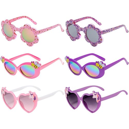Ershi-6 Paires Lunettes De Soleil Enfant, Coeur Et Fleurs Lunette Drole, Mignonnes Licorne Abeille Lunettes, Lunettes De Soleil Uv[827]
