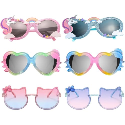 Ershi-6 Paires Lunettes De Soleil Enfant, Coeur Et Fleurs Lunette Drole, Mignonnes Licorne Abeille Lunettes, Lunettes De Soleil Uv[826]