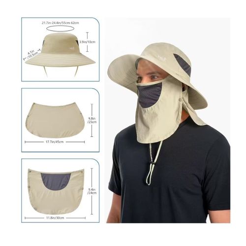 Asas-Chapeau De Soleil Respirant Upf 50+ Avec Couvre-Visage Amovible Et Rabat De Cou Chapeau Unisexe À Large Bord Résistant À L'Eau Pour La Pêche La Randonnée L'Extérieur Les Hommes Et Les Femmes
