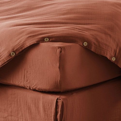 Drap Housse 200x200 Cm Gaze De Coton Terracotta