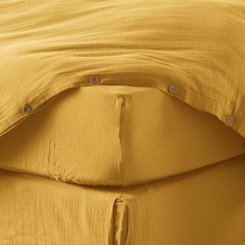 Drap Housse 200x200 Cm Gaze De Coton Safran