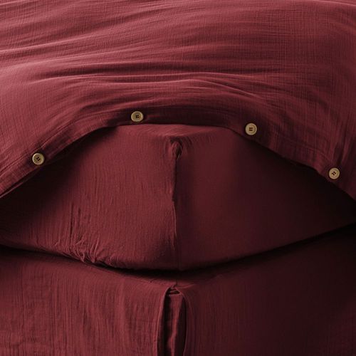 Drap Housse 200x200 Cm Gaze De Coton Lie De Vin