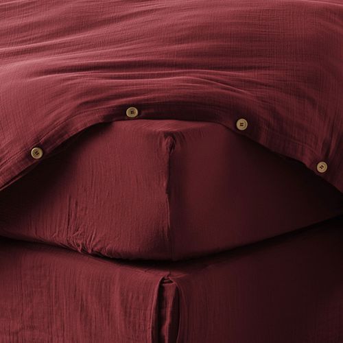 Drap Housse 140x190 Cm En Gaze De Coton Lie De Vin
